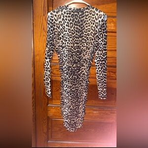 Ganni Leopard Print Long Sleeve Dress (Made in Turkey)